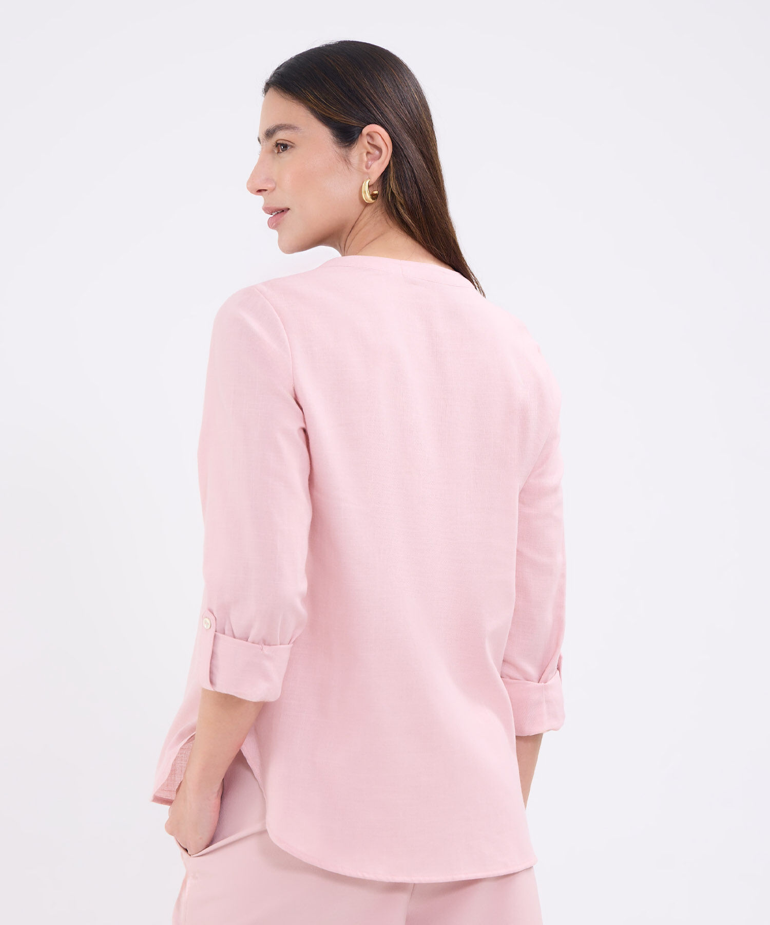 Blusa manga larga unicolor para mujer