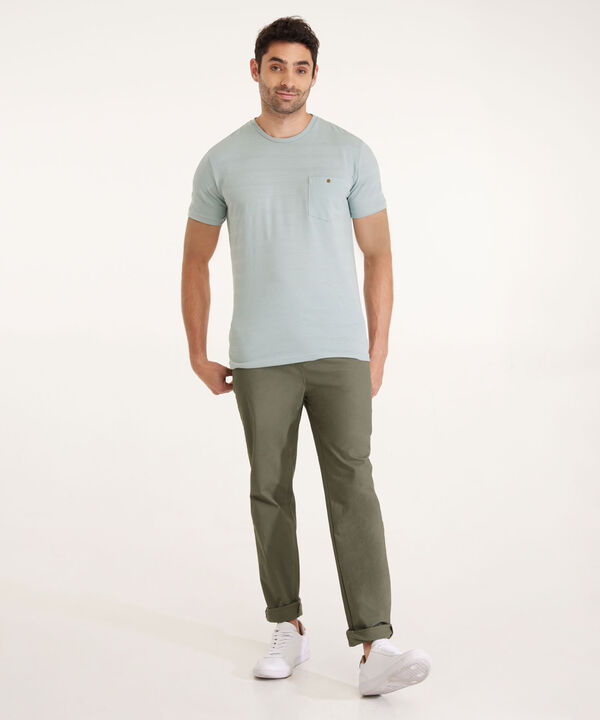 Camiseta Unicolor, Cuello Redondo Con  Bolsillo De Parche