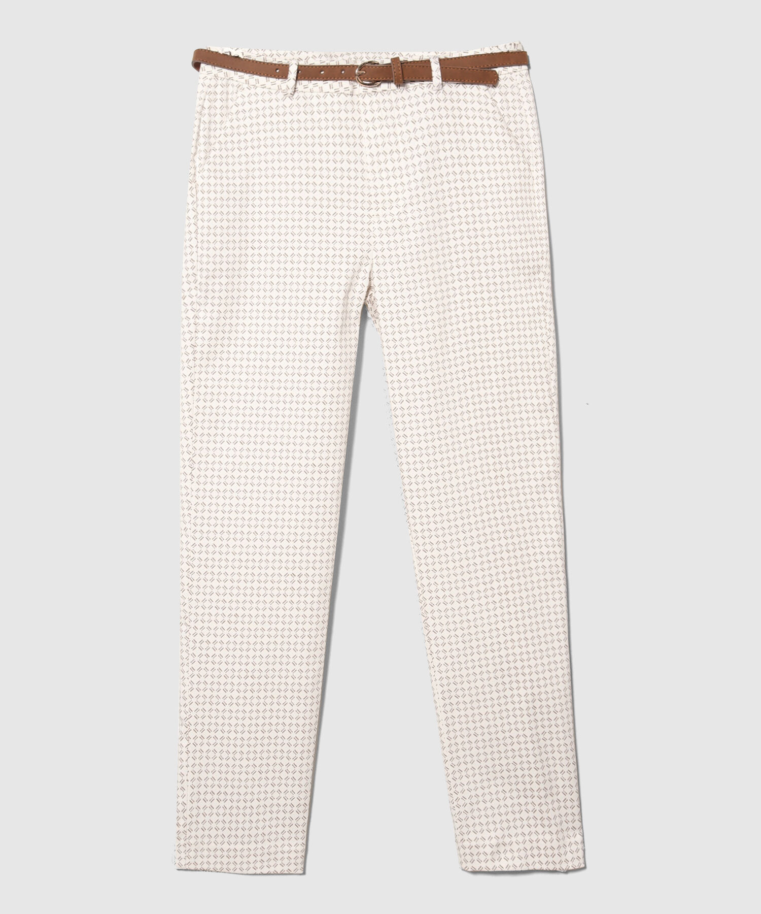 Pantalón Básico Bolsillos Diagonal Estampado Con Cinturón