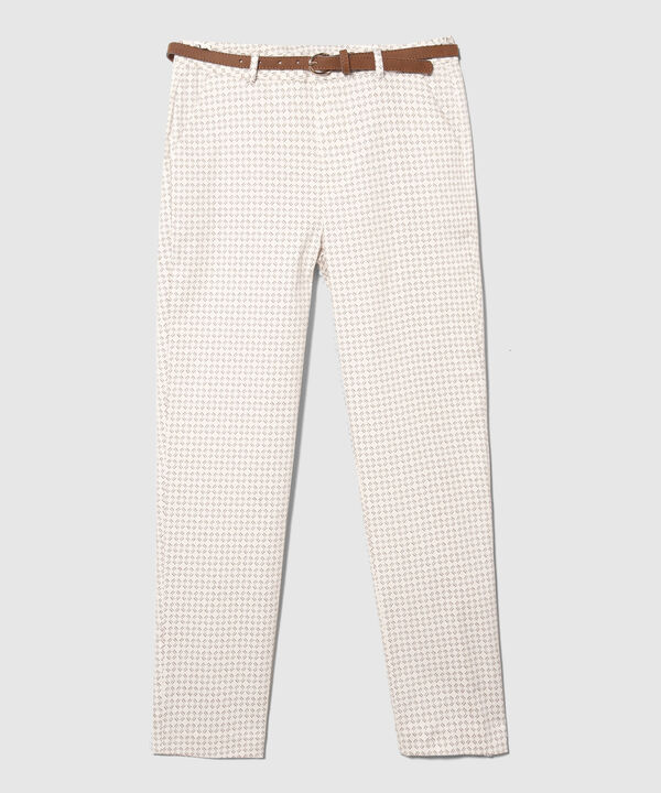 Pantalón Básico Bolsillos Diagonal Estampado Con Cinturón