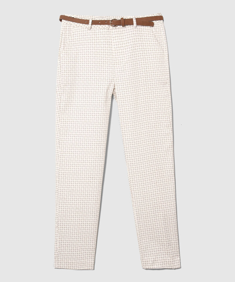 Pantalón Básico Bolsillos Diagonal Estampado Con Cinturón