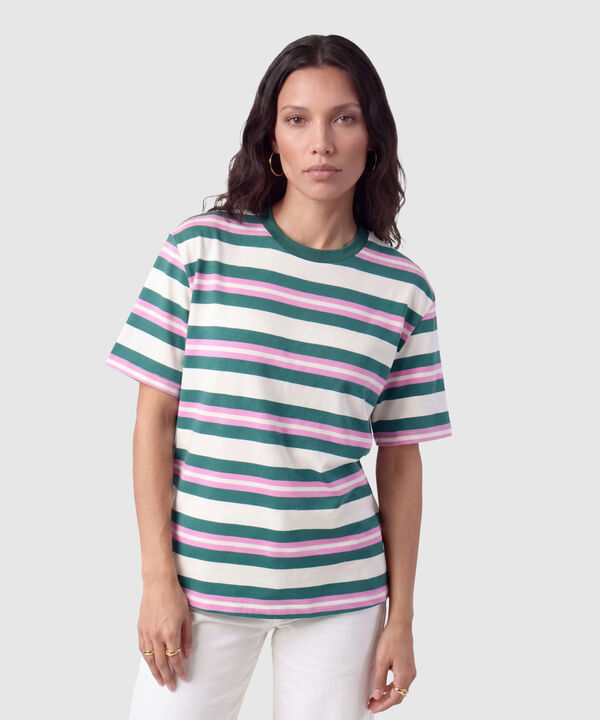 Camiseta Manga Corta A Rayas Para Mujer image number null