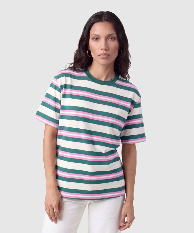 Camiseta Manga Corta A Rayas Para Mujer