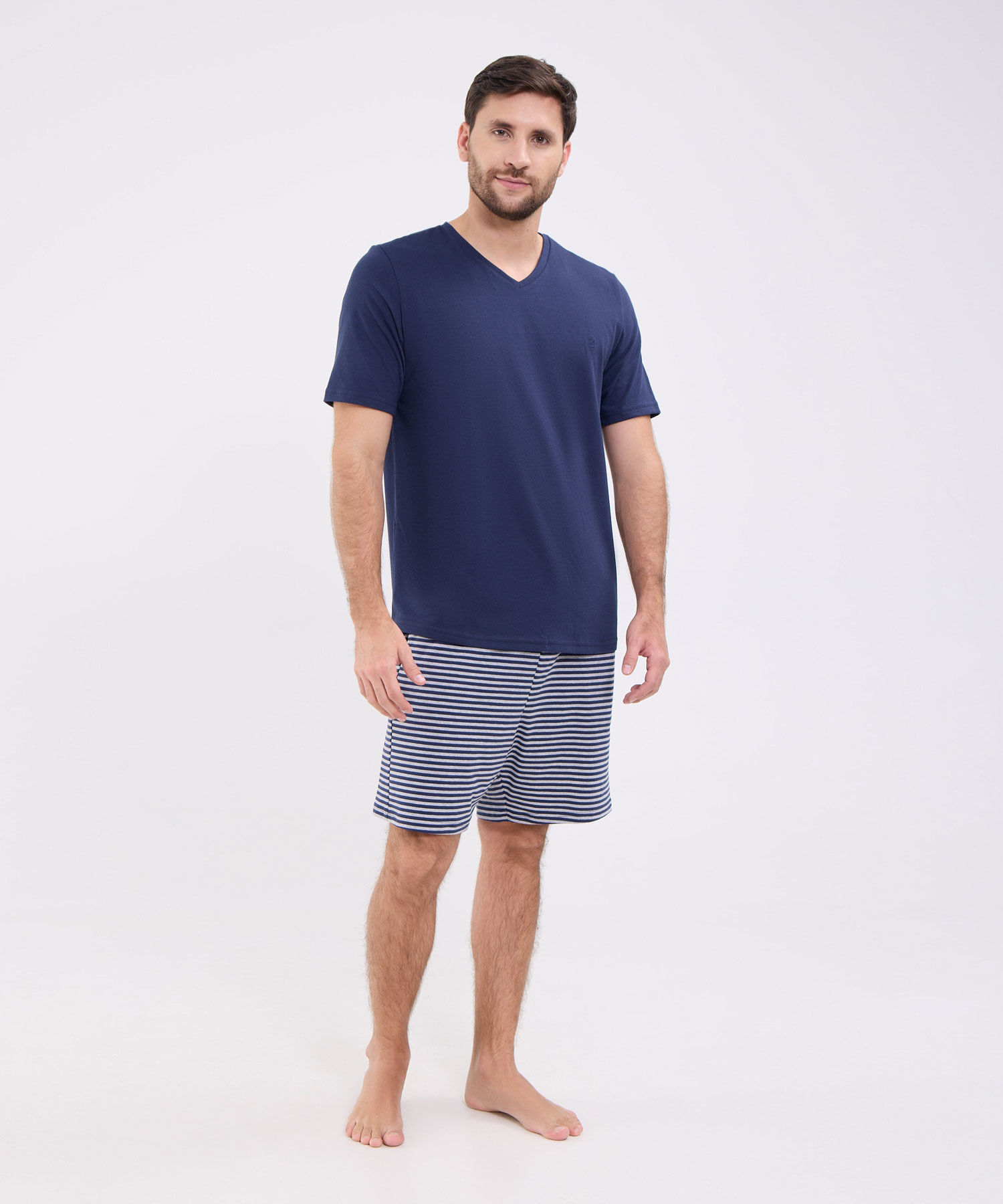 Conjinto de Pijama camiseta manga corta y pantaloneta preteñida para hombre
