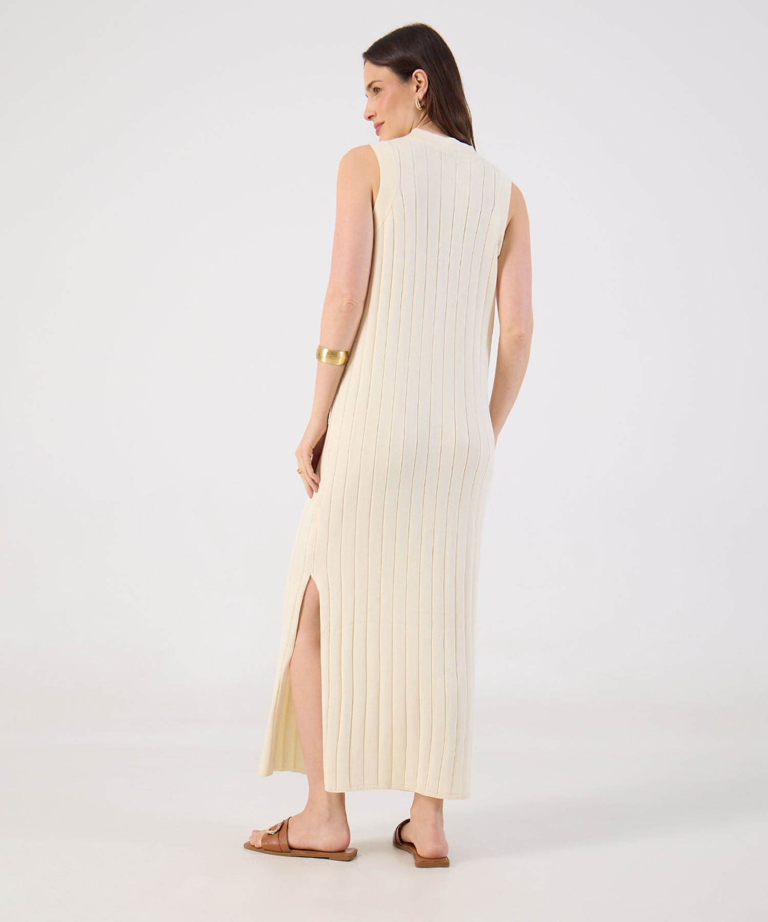 Vestido Mujer Maxi Acanalado Sin Mangas B&aacute;sico