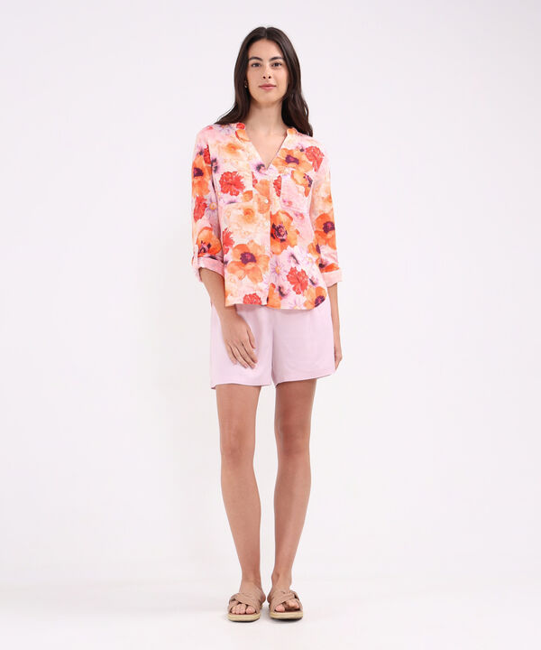 Blusa Manga Larga Estampada En Lino