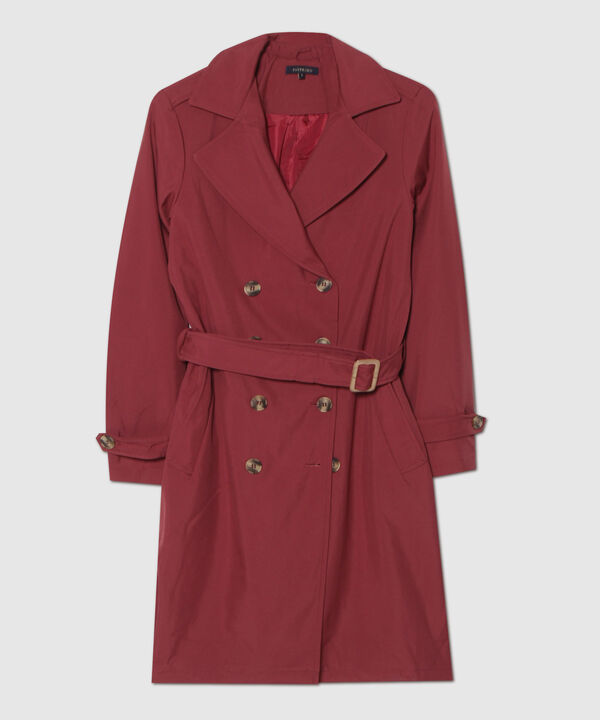 Chaqueta Trench Con Cinturon De Ajuste Manga Larga