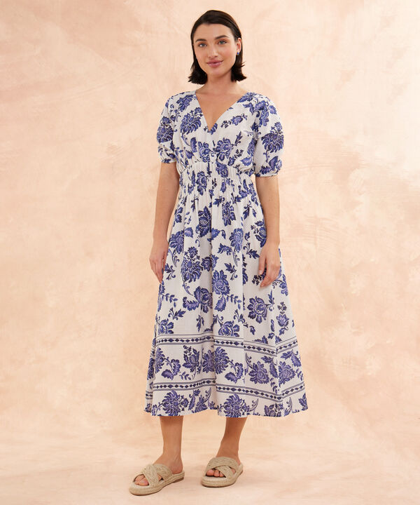 Vestido Midi Resortado En Cintura Estampado