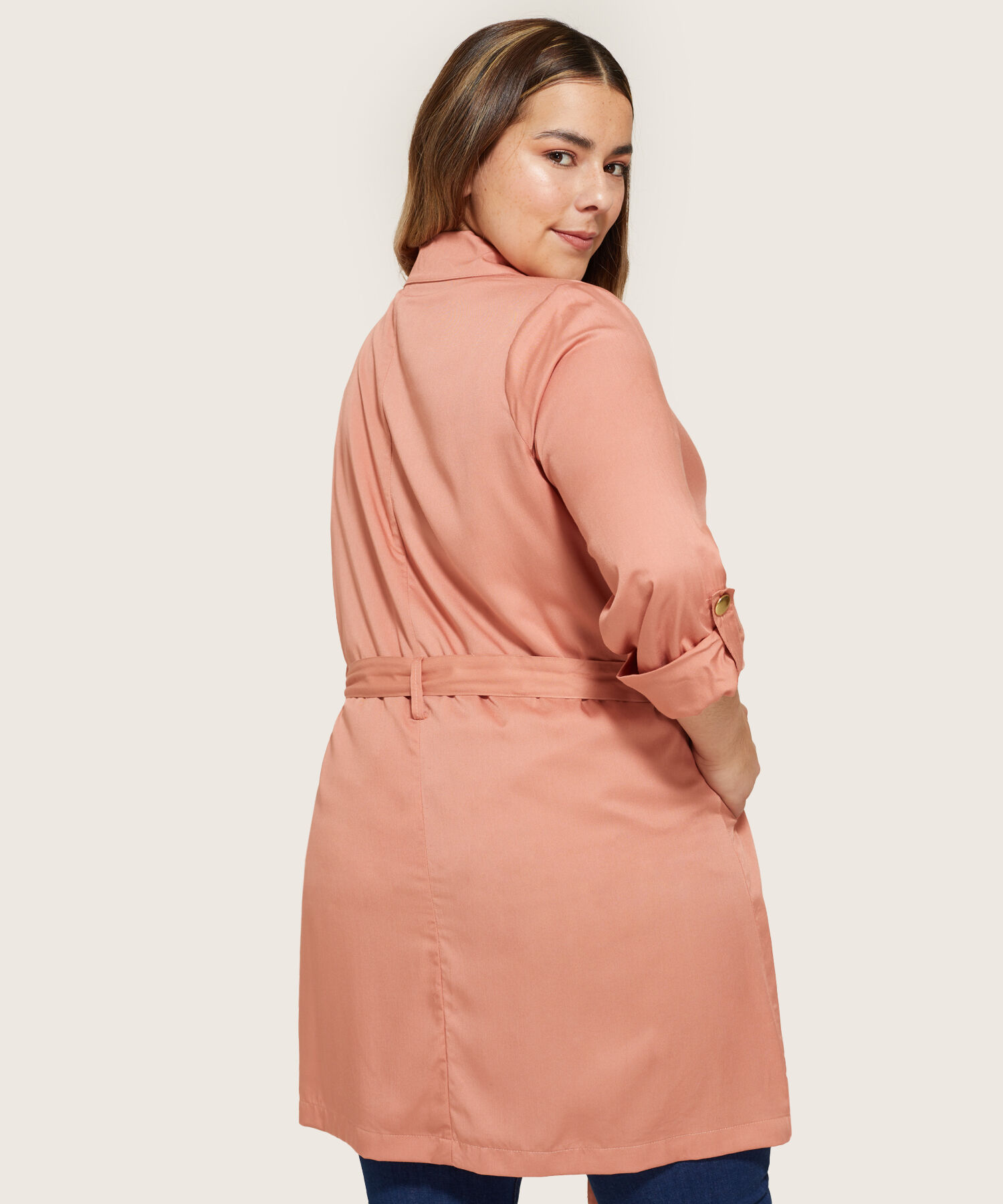 Chaqueta Larga Tipo Trench Para Mujer Curvy