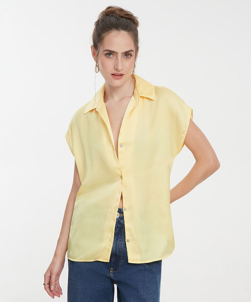 Blusa Tipo Camisa Manga Corrida Unicolor