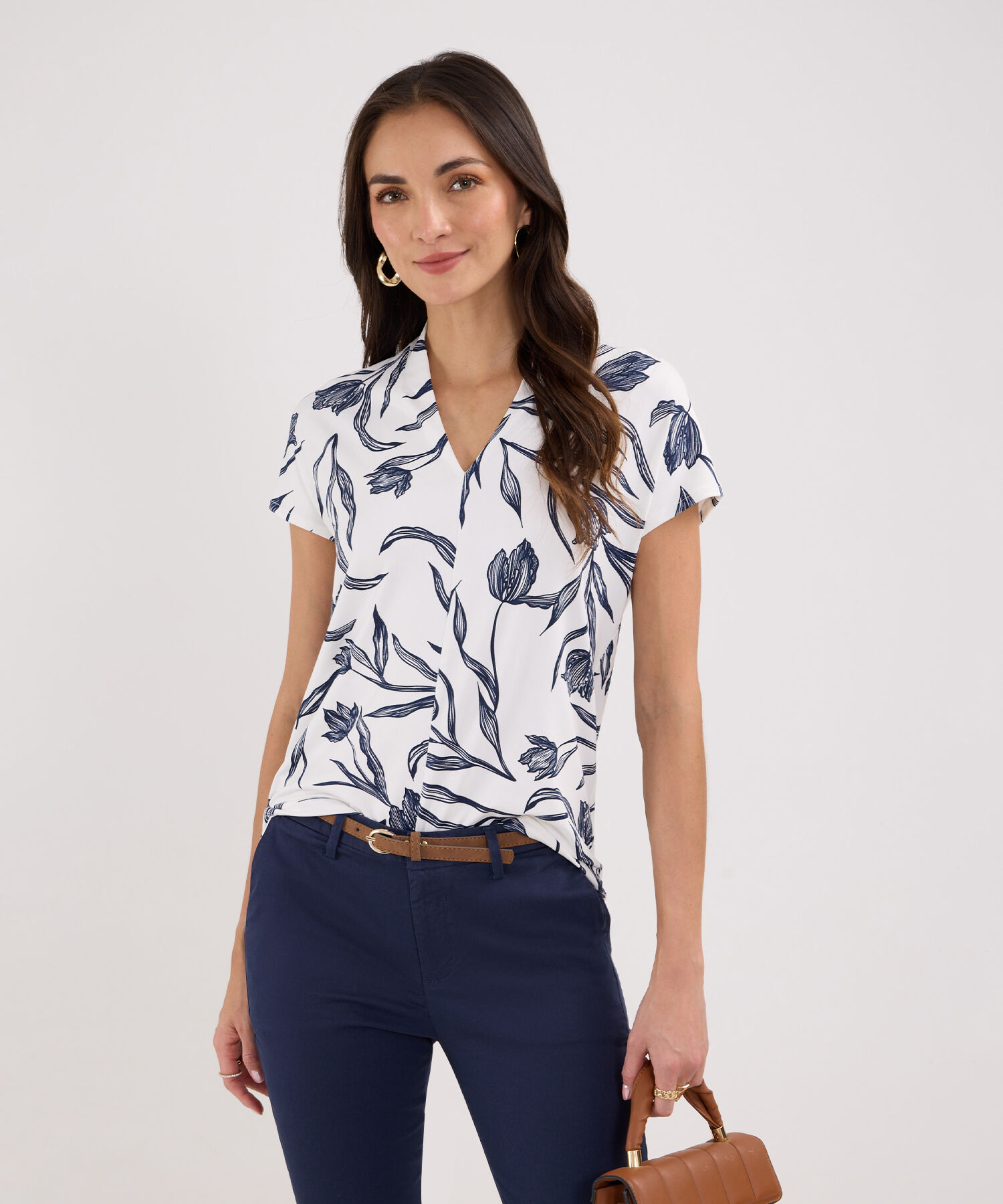 Camiseta Manga Corta Estampada, Cuello En V