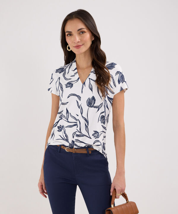 Camiseta Manga Corta Estampada, Cuello En V