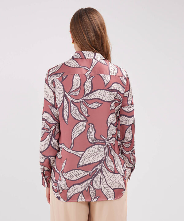 Camisa Estampada En Satin Manga Larga