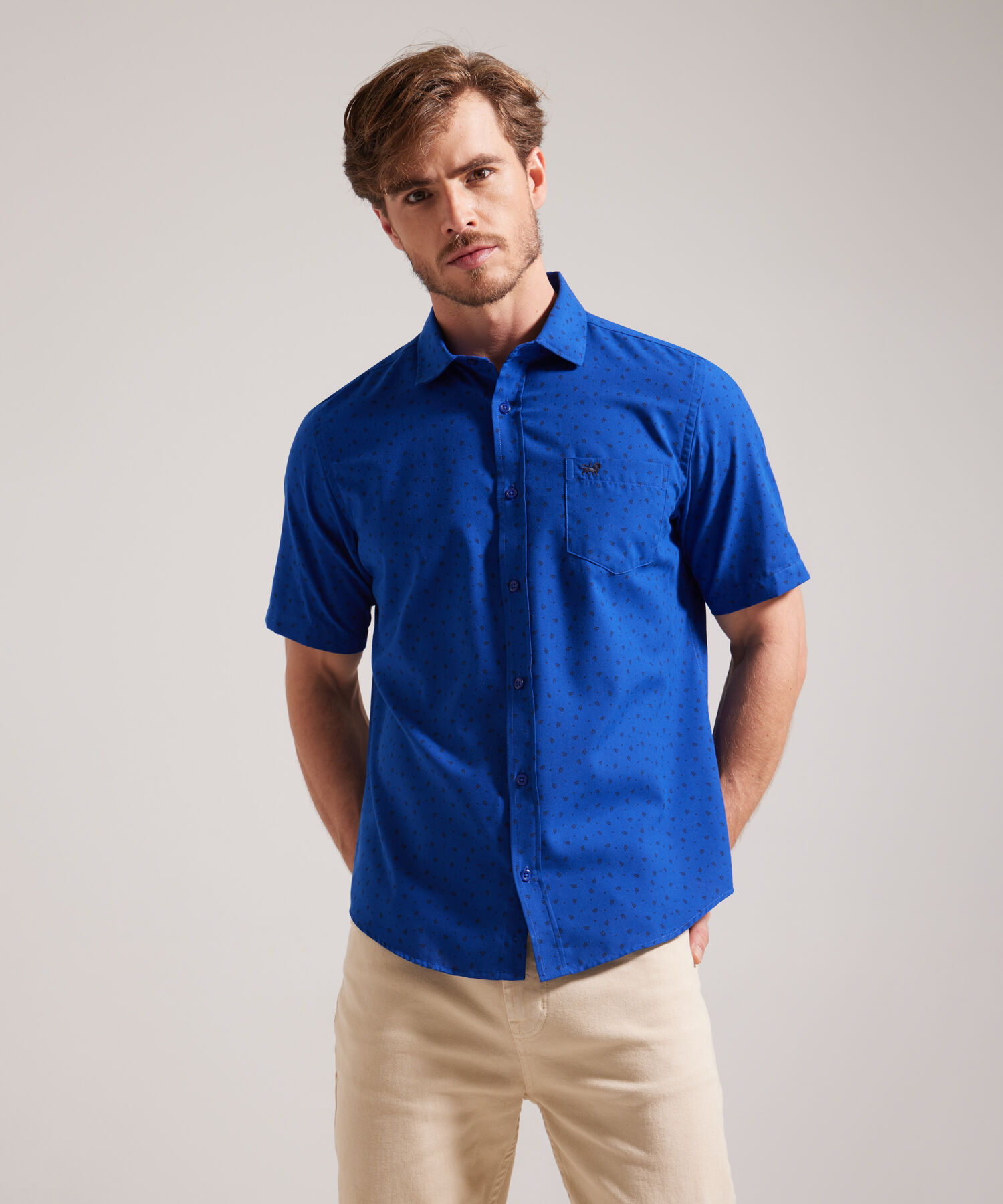 Camisa Manga Corta Estampada Miniprint, Silueta Regular Fit Con Bolsillo