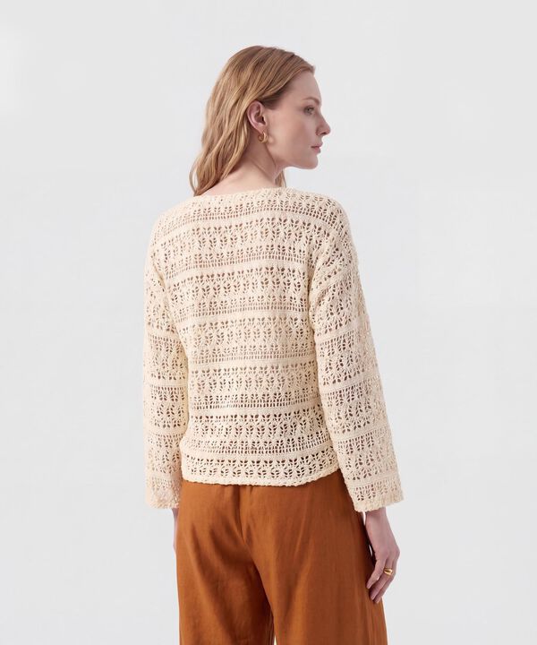 Saco De Punto Calado Con Dise&ntilde;o De Encaje Mujer