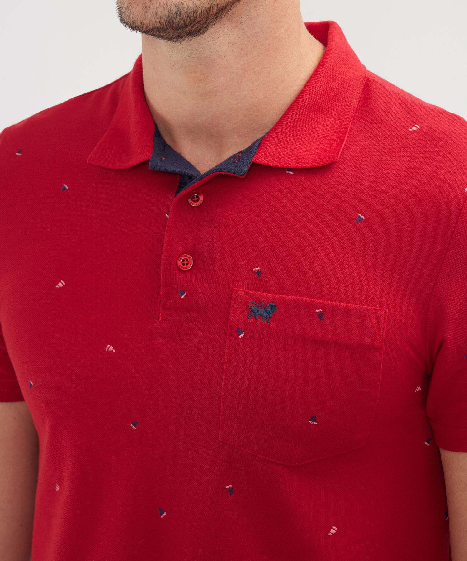 Polo Estampada Cuello Tejido Con Bolsillo