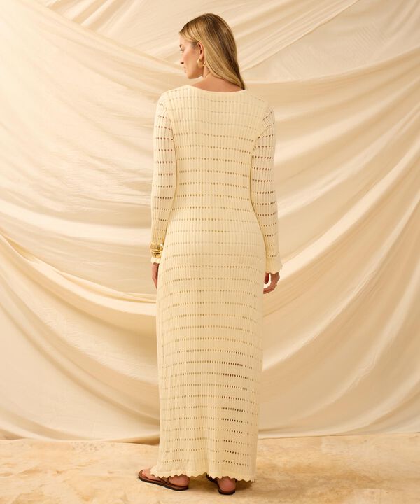 Vestido Largo Tejido Con Calados Para Mujer