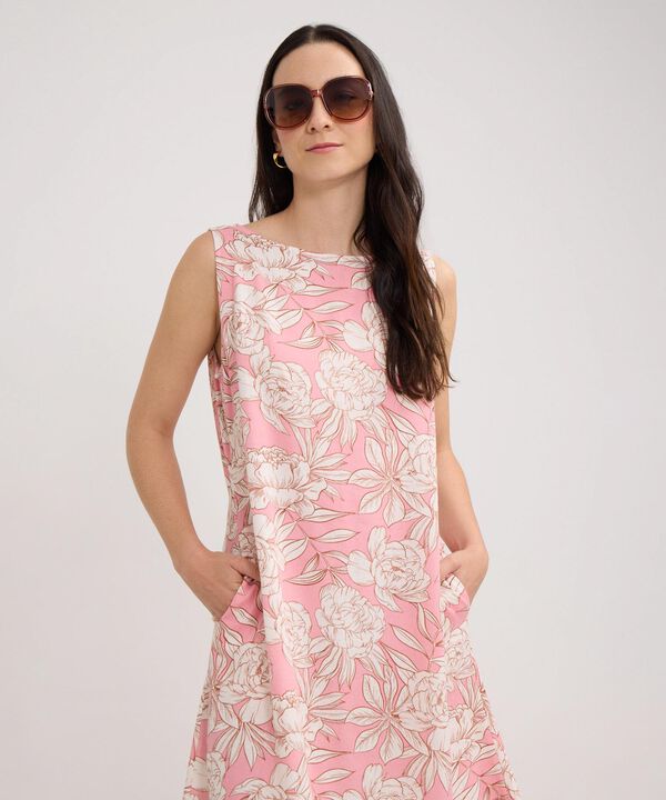 Vestido Estampado Manga Sisa Con Bolsillos Laterales image number null