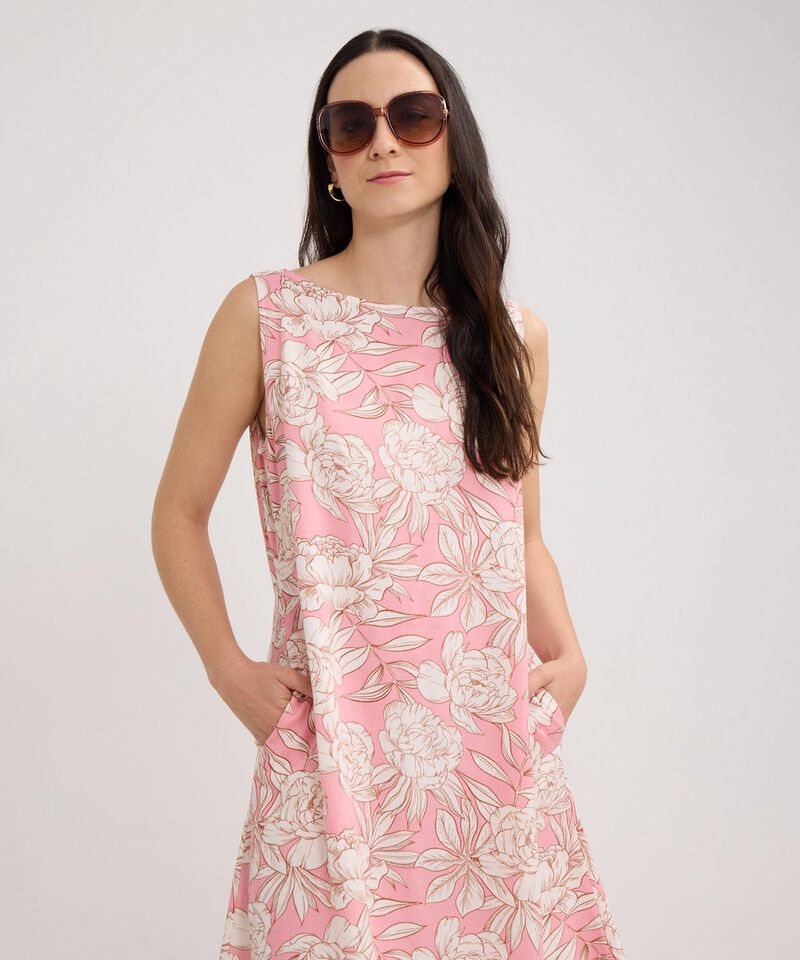 Vestido Estampado Manga Sisa Con Bolsillos Laterales