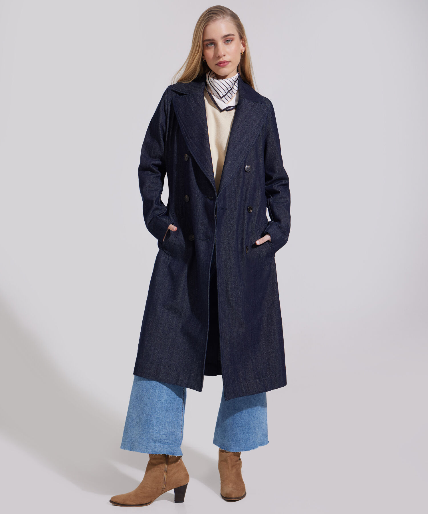 Chaqueta Gabardina En Denim Tono Azul Raw