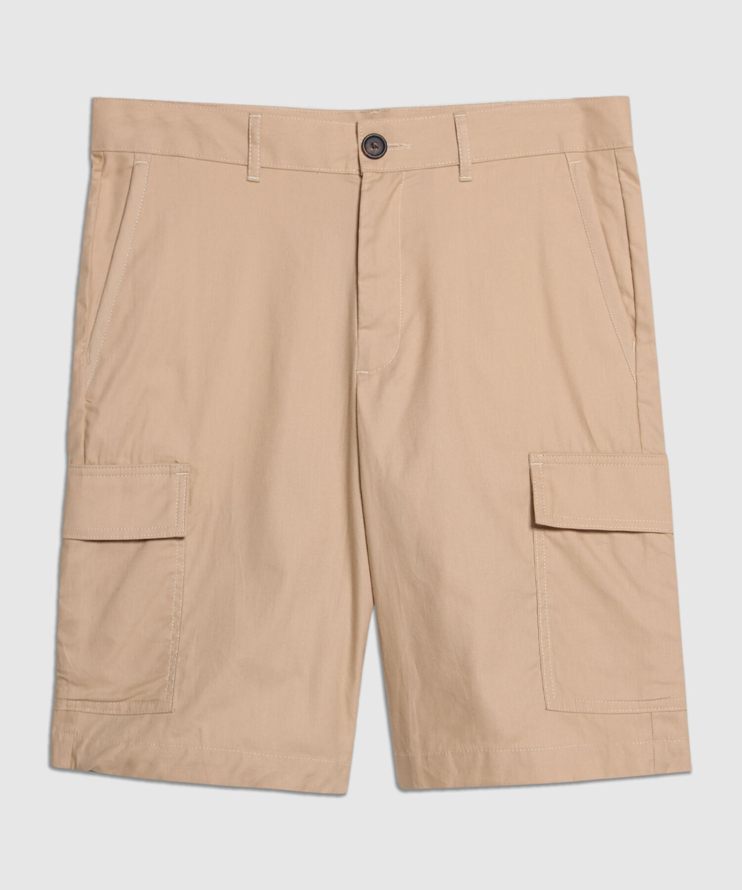 Bermuda Tipo Cargo Unicolor Con Bolsillos Y Silueta Slim Fit, Safari Soft