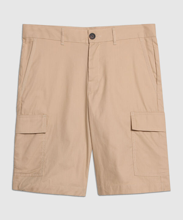 Bermuda Tipo Cargo Unicolor Con Bolsillos Y Silueta Slim Fit, Safari Soft