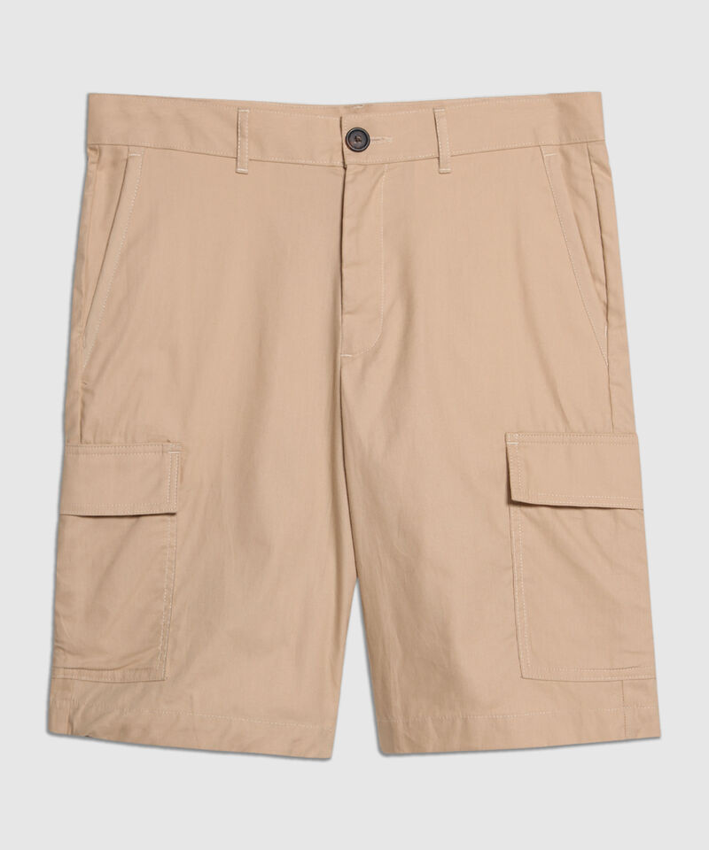 Bermuda Tipo Cargo Unicolor Con Bolsillos Y Silueta Slim Fit, Safari Soft