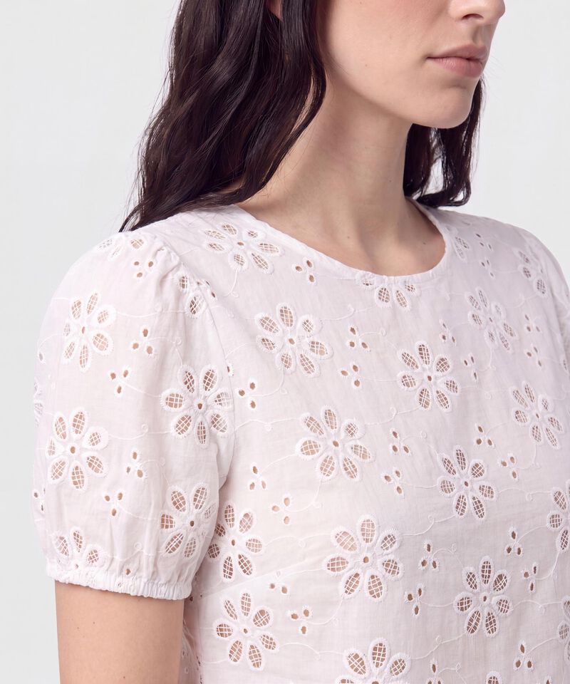 Blusa con Ojalillos Manga Globo Mujer