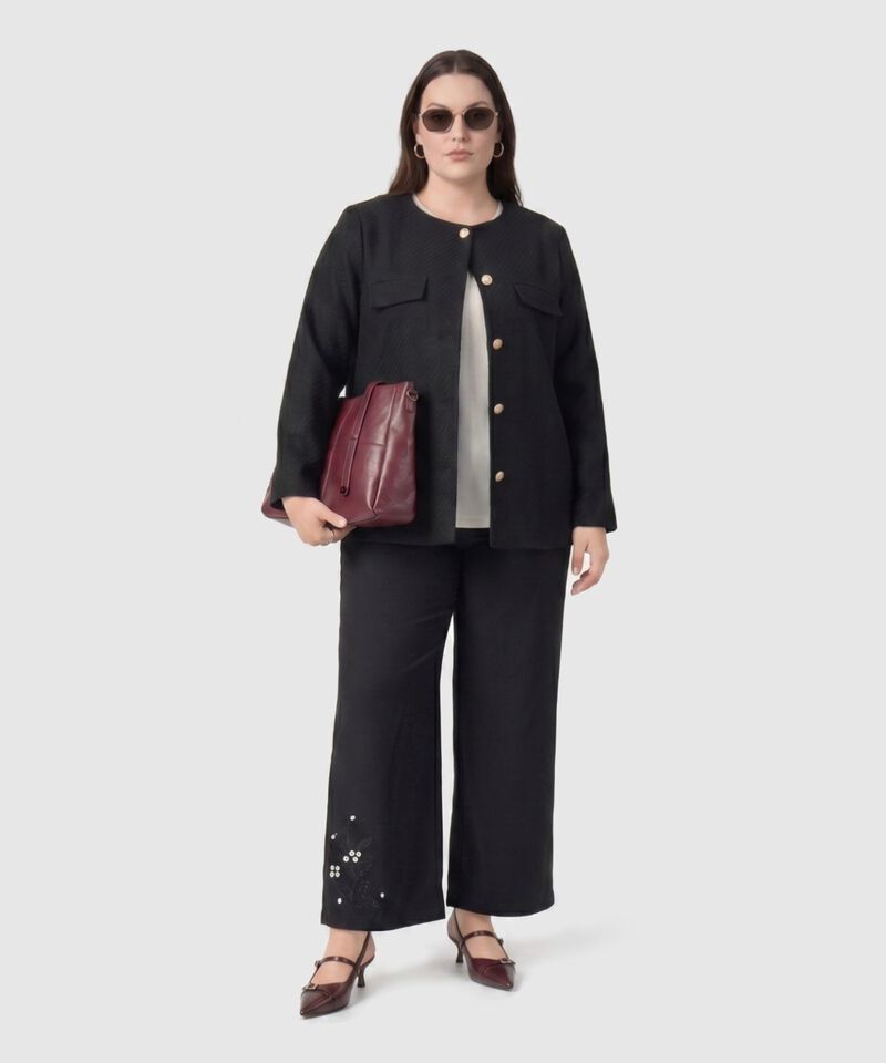 Chaqueta Unicolor Con Botones Para Mujer Curvy