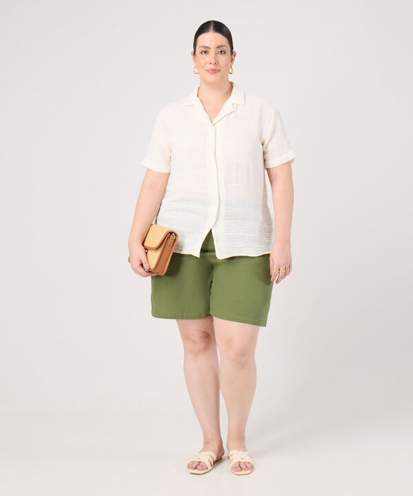 Camisa Manga Corta Cuello Solapa Para Mujer Curvy
