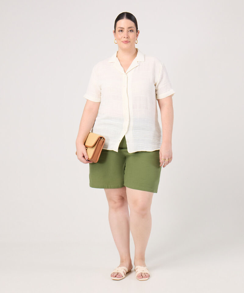 Camisa Manga Corta Cuello Solapa Para Mujer Curvy
