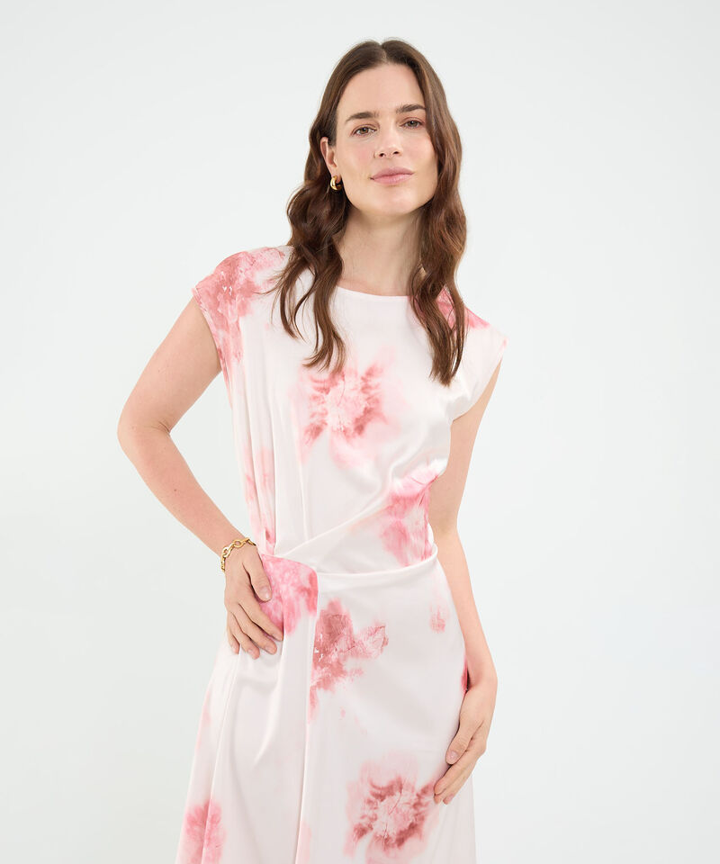 Vestido estampado con recogido y corte asimétrico para mujer