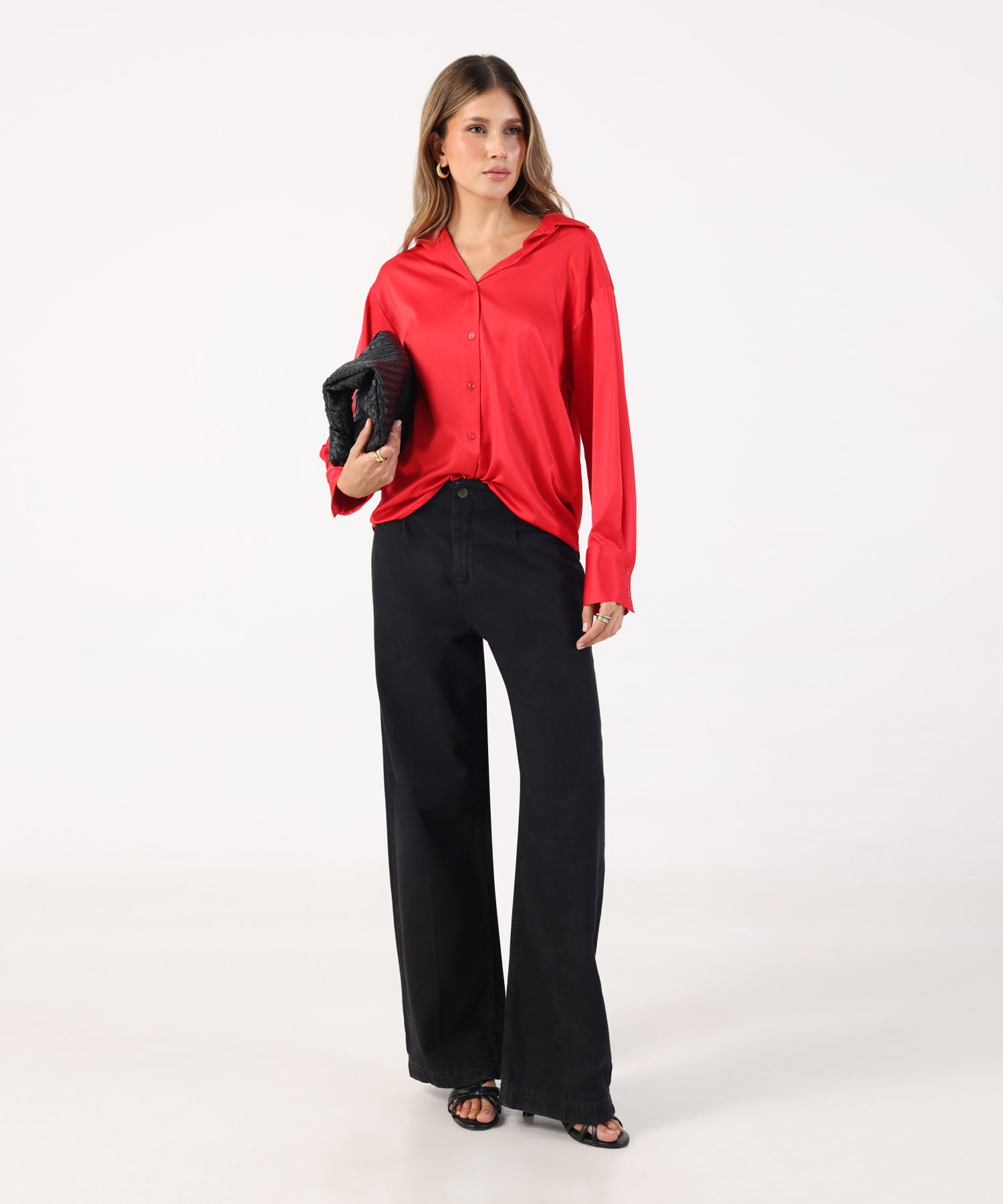 Camisa Satinada de Manga Larga para Mujer