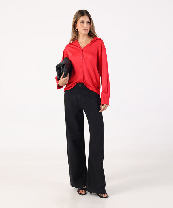 Camisa Satinada de Manga Larga para Mujer