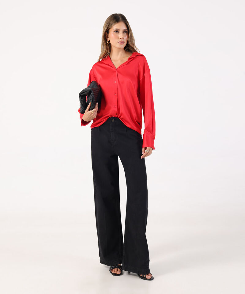 Camisa Satinada de Manga Larga para Mujer