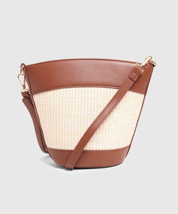 Bolso Cubo Tejido Rafia Con Asa Cruzada Mujer image number null