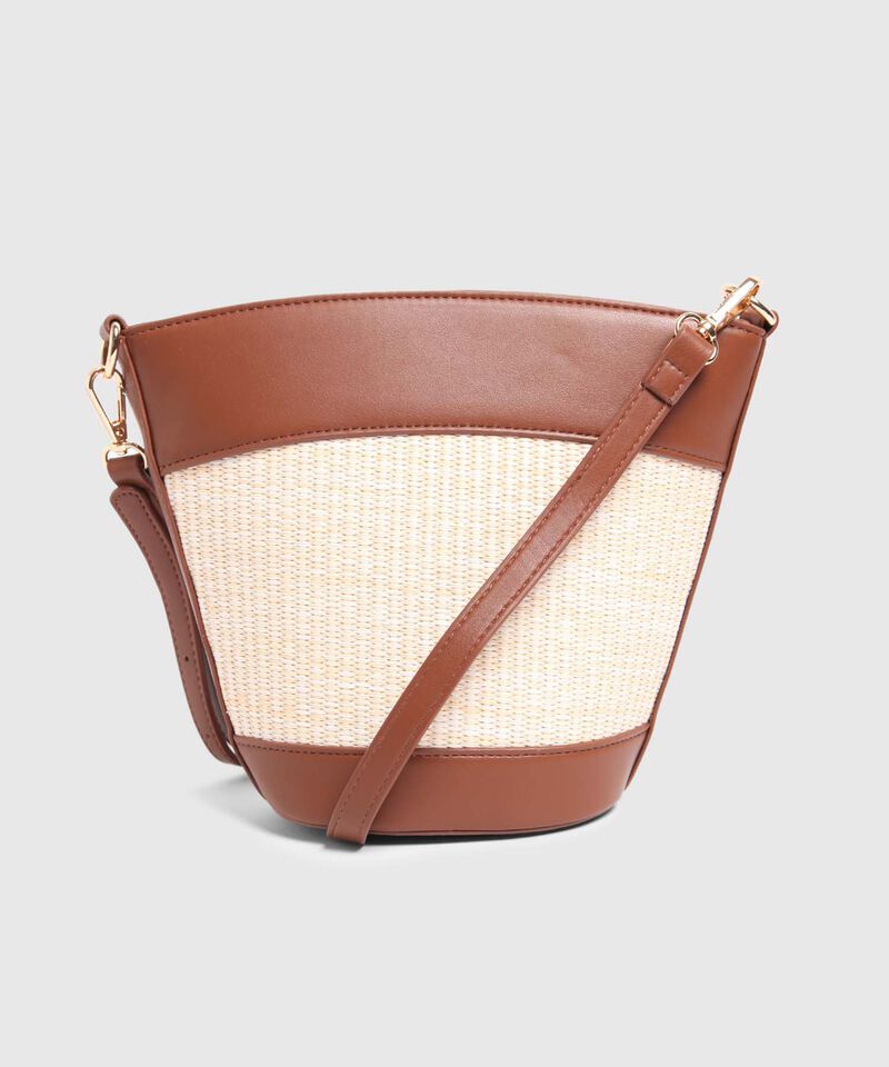 Bolso Cubo Tejido Rafia Con Asa Cruzada Mujer