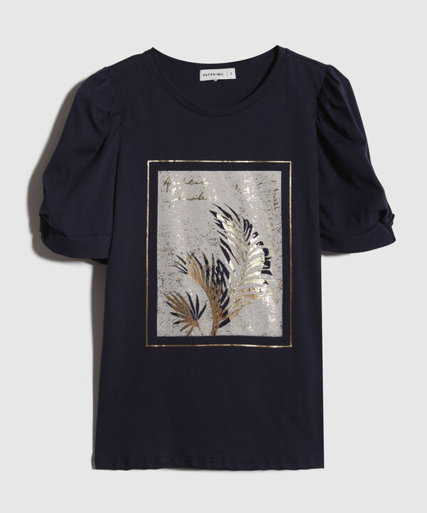 Camiseta Escote Redondo Con Detalle En Manga Y Estampado Screen En Frente