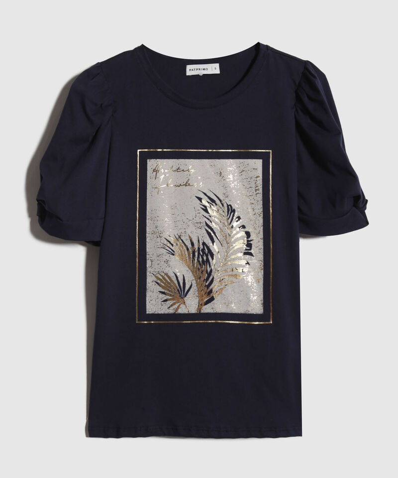 Camiseta Escote Redondo Con Detalle En Manga Y Estampado Screen En Frente