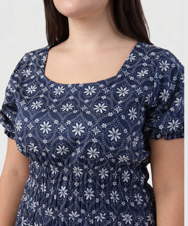 Vestido Estampado Con Mangas Abullonadas Para Mujer Curvy