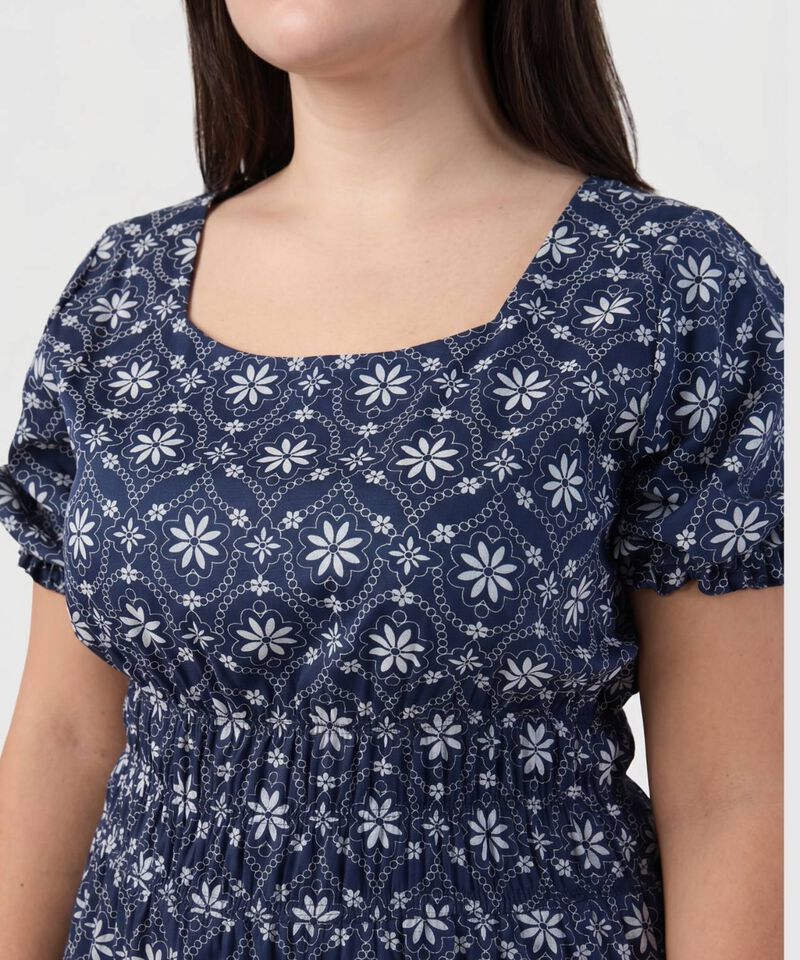 Vestido Estampado Con Mangas Abullonadas Para Mujer Curvy
