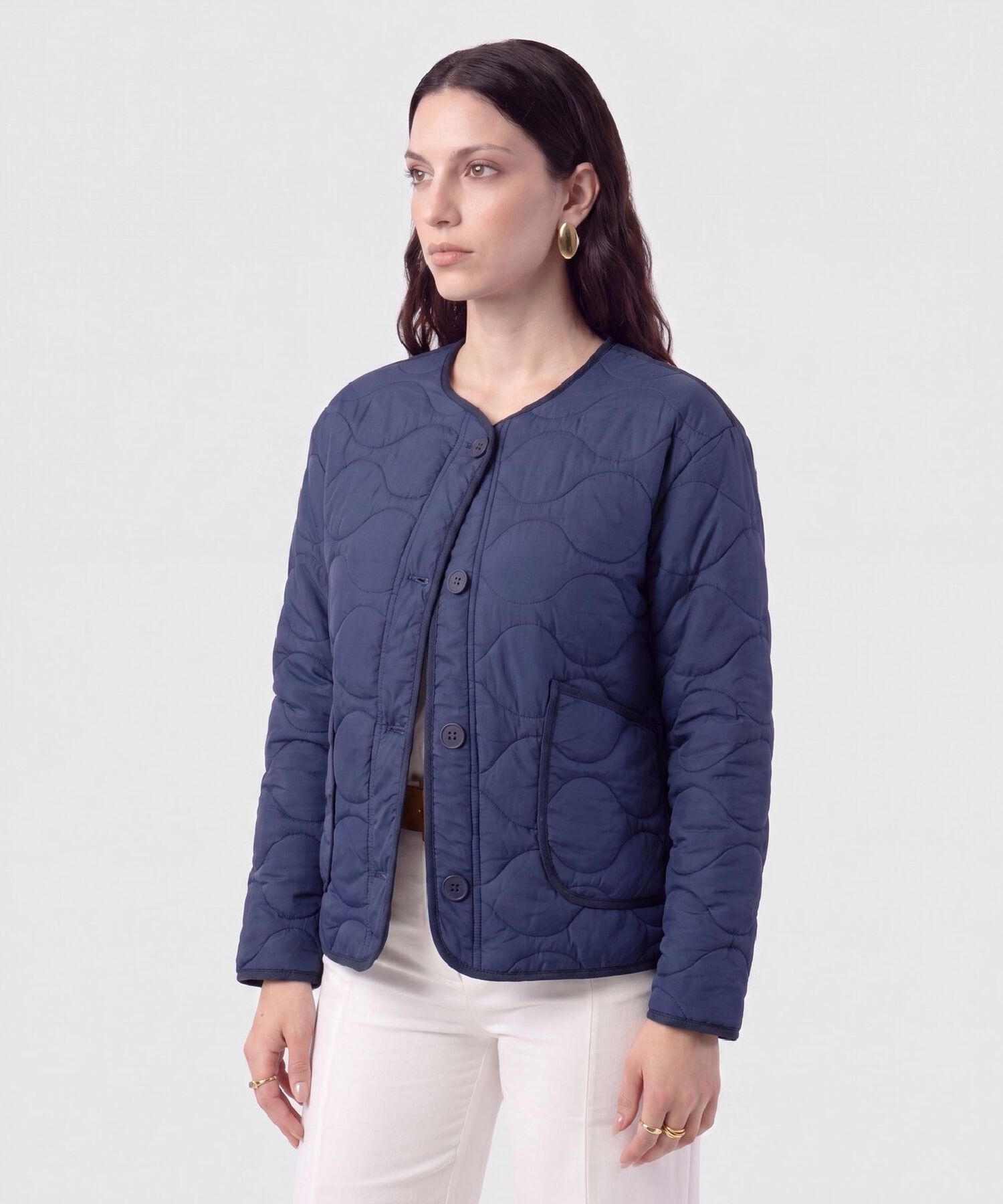 Chaqueta Acolchada Cuello Redondo Para Mujer