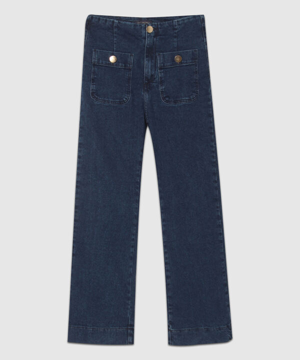 Jean Cropped Flare Tono Azul Oscuro
