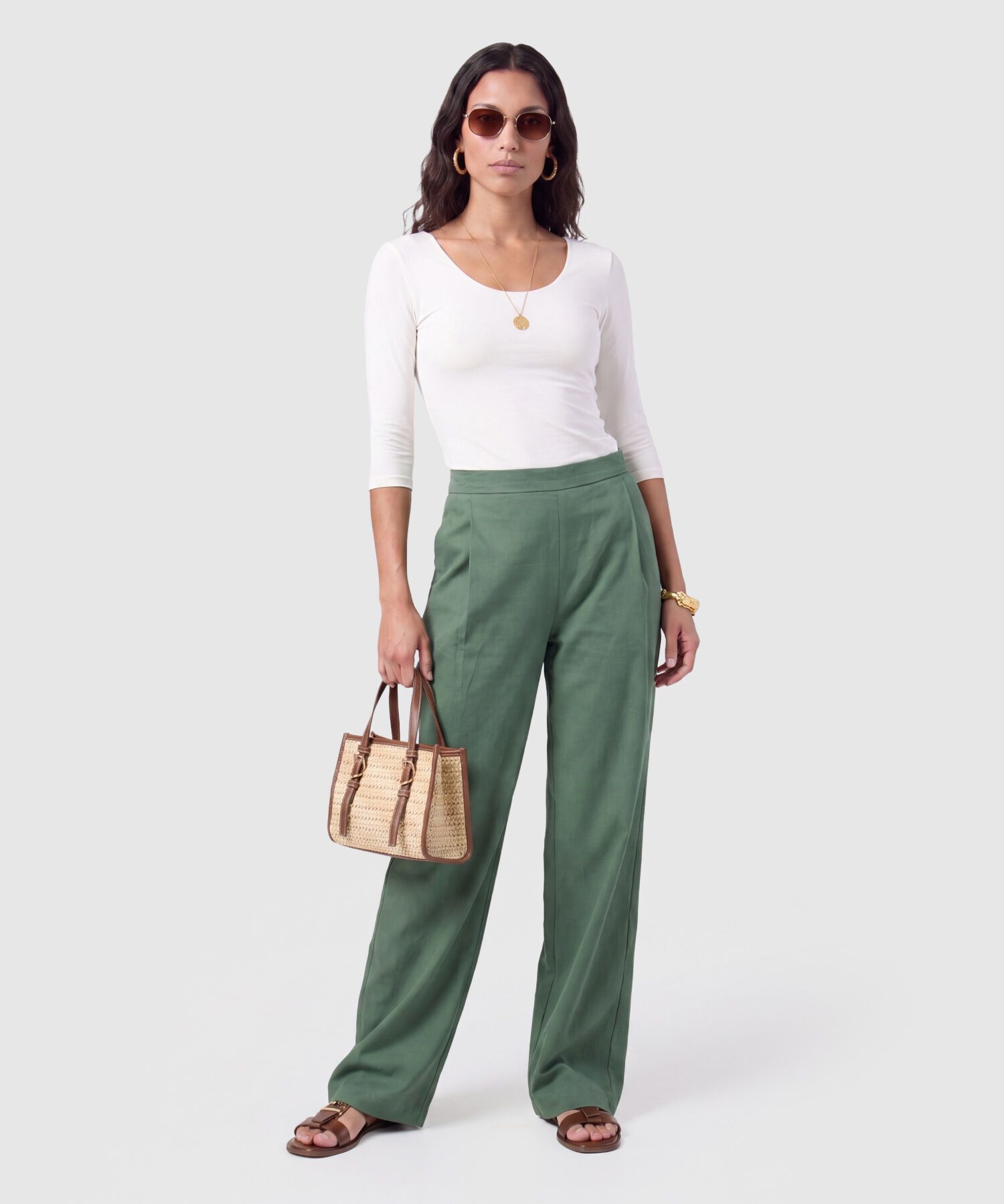 Pantal&oacute;n Amplio Mujer con Pliegues Frontales