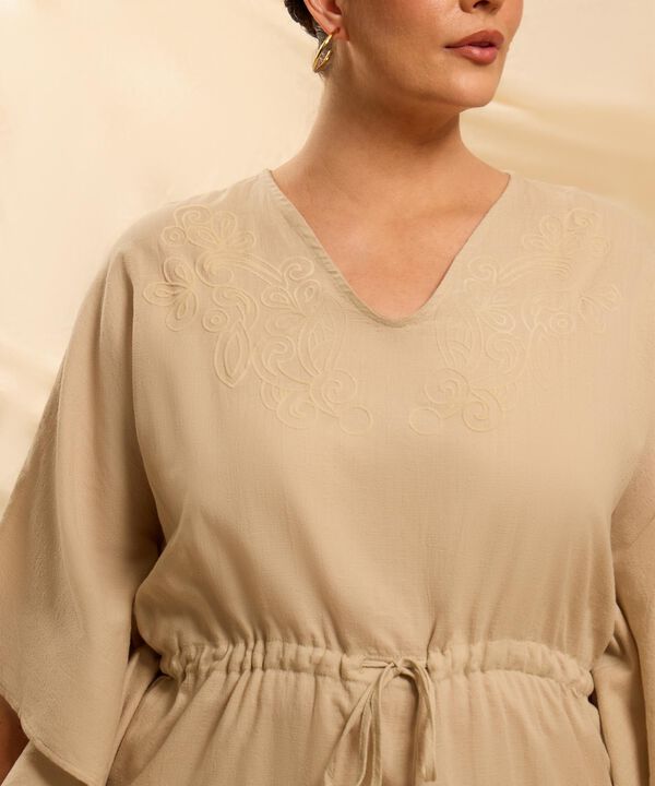Vestido Kaftan con Bordado y Jareta Para Mujer Curvy