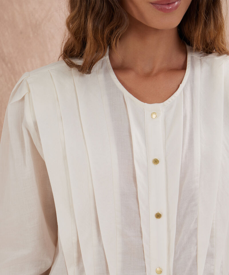 Camisa Unicolor Tipo Camison Con Alforzas.