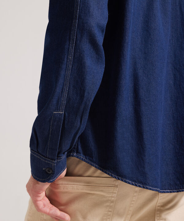 Camisa Con Doble Bolsillo Bicelado Tono Azul Oscuro