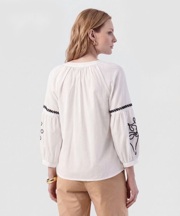 Blusa Unicolor Con Mangas De Volumen Mujer