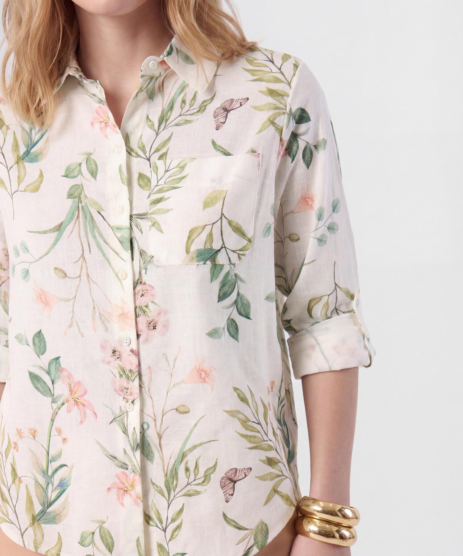 Camisa Manga Larga Con Charretera Para Mujer