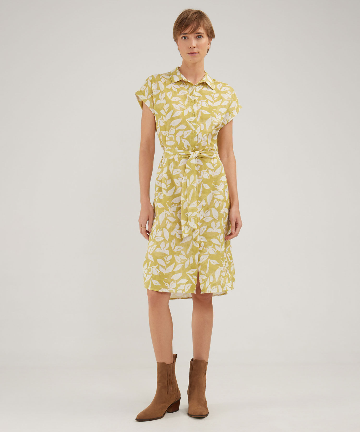 Vestido Camisero En Lino Estampado